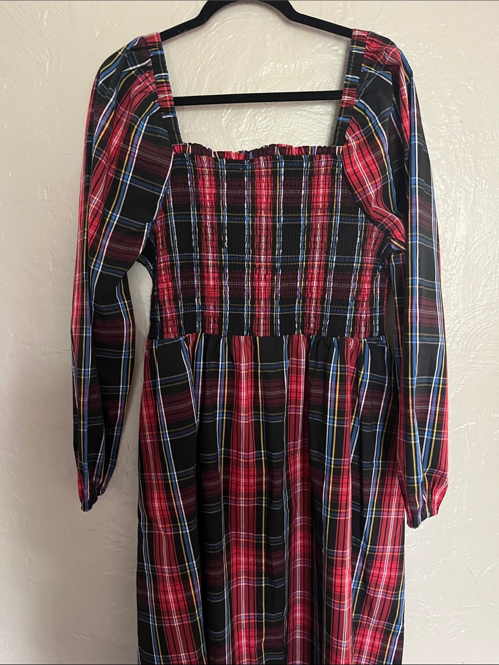 Draper James Plaid Smocked Square Neck Pocketed Long Sleeve Midi Dress L - Picture 8 of 8